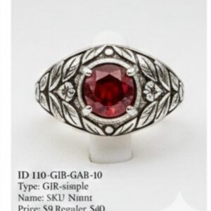 Deep Red Garnet Vintage Floral Ring
