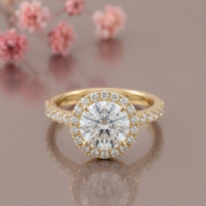Round Brilliant Moissanite Diamond Halo Ring