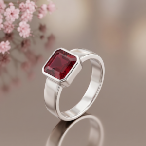Men's Emerald-Cut Hessonite Garnet (Gomed) Silver Ring
