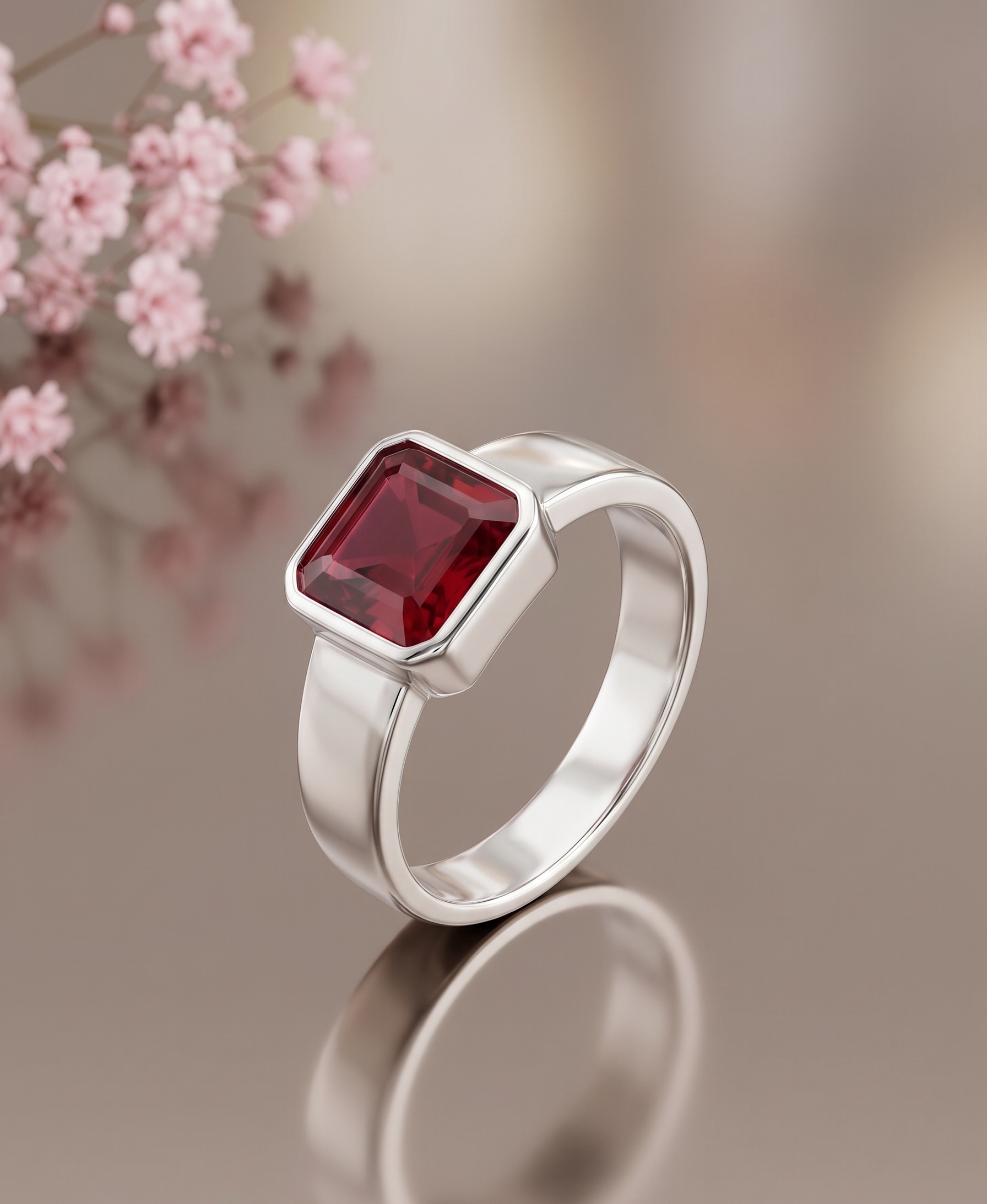 Men's Emerald-Cut Hessonite Garnet (Gomed) Silver Ring
