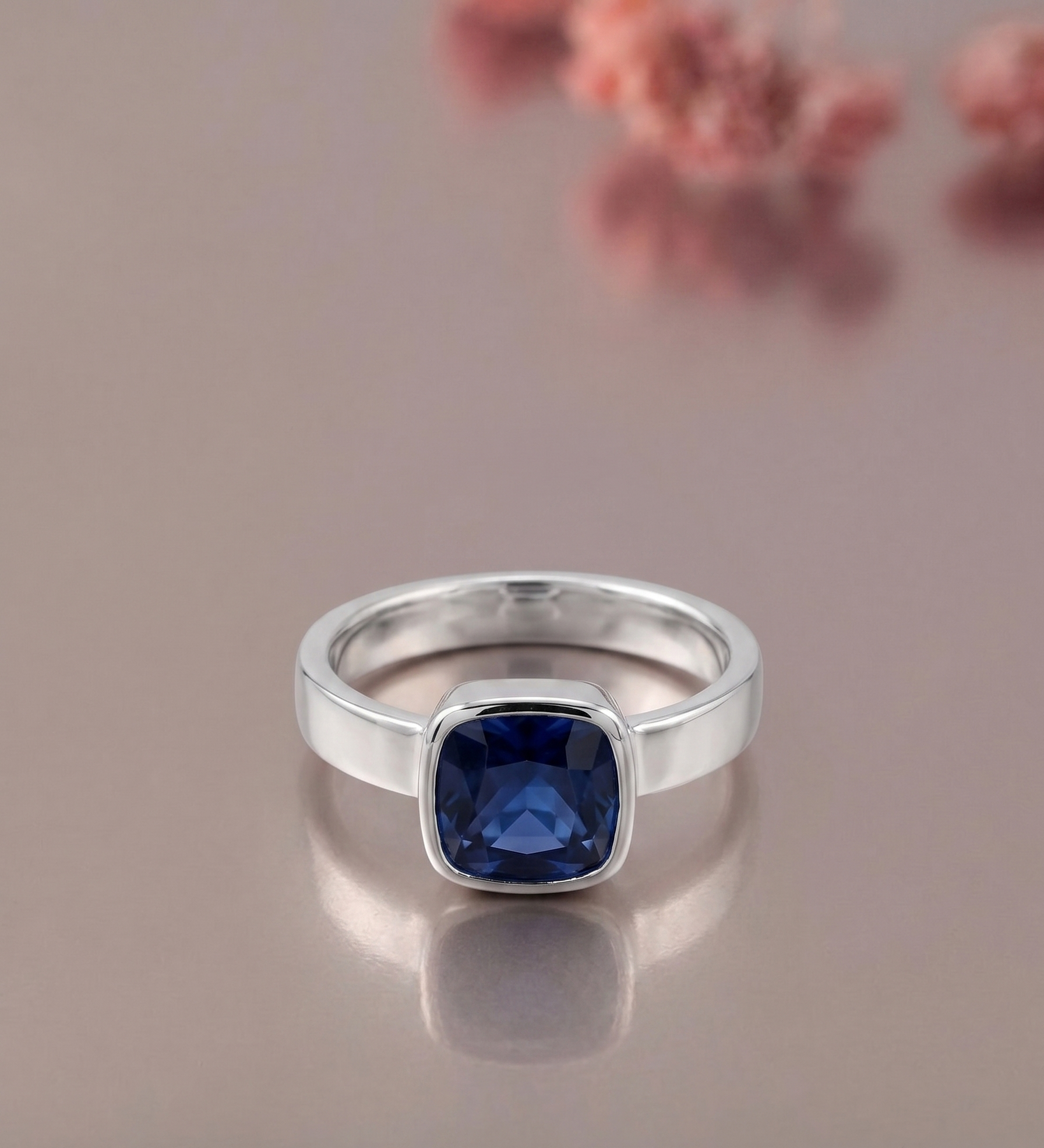 Cushion-Cut Blue Sapphire Ring in Sterling Silver