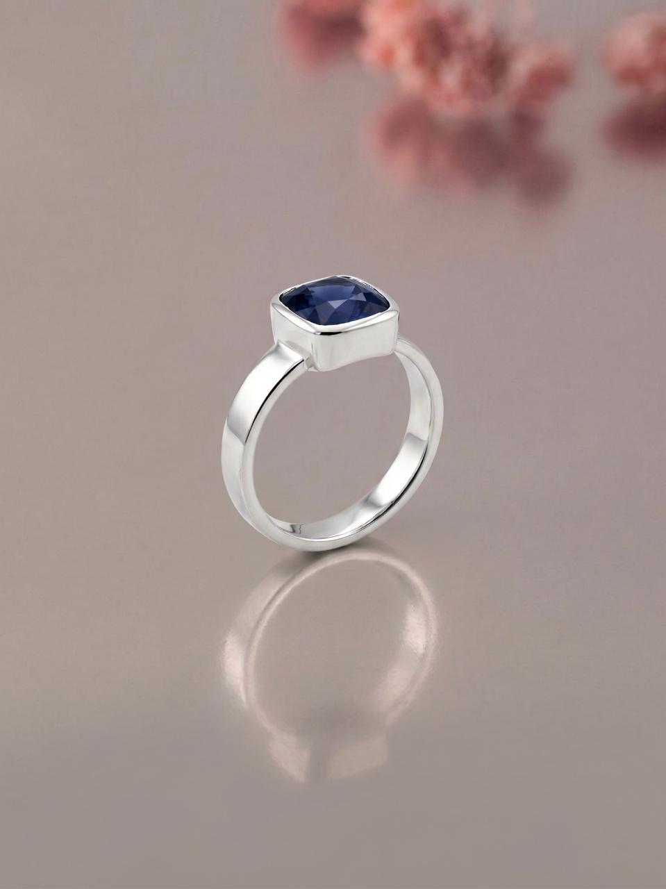 Cushion-Cut Blue Sapphire Ring in Sterling Silver - Image 2