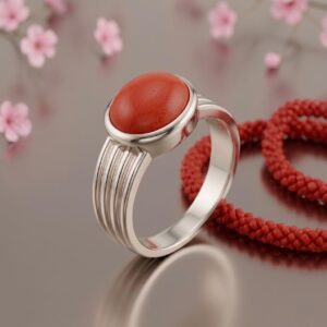 Oval Red Coral (Moonga)Silver Ring